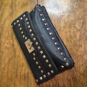 RW&CO. Moto Rockstud Style Retro Black Faux Leather Envelope Flap Clutch
